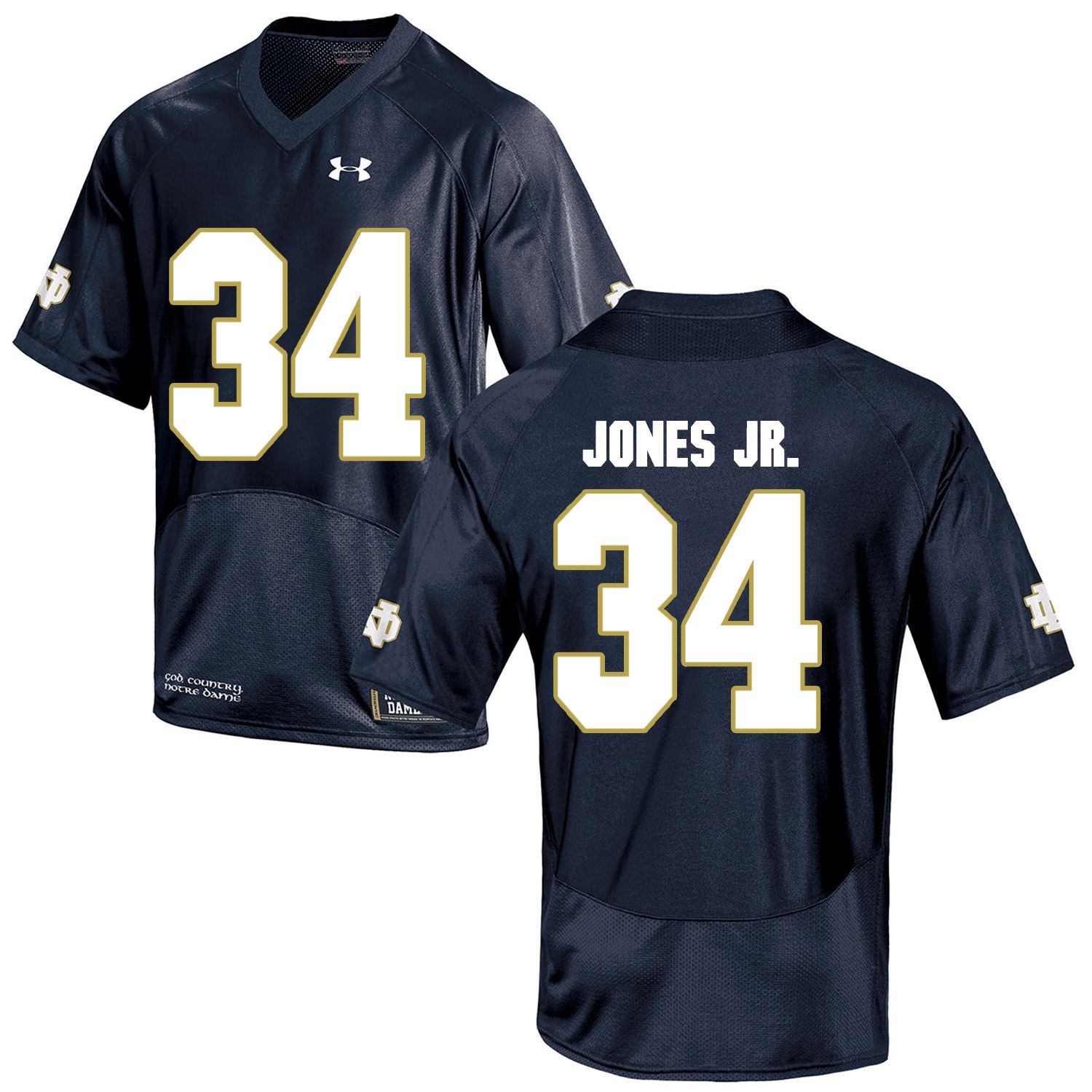 Men Norte Dame Fighting Irish 34 Jones jr Navy Blue Customized NCAA Jerseys